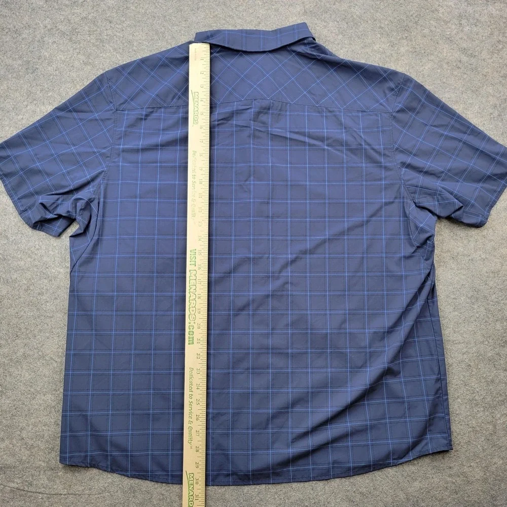 Alaskan Hardgear Shirt‎ Mens 2XL Blue Plaid Stretch Button Front Short Sleeve
